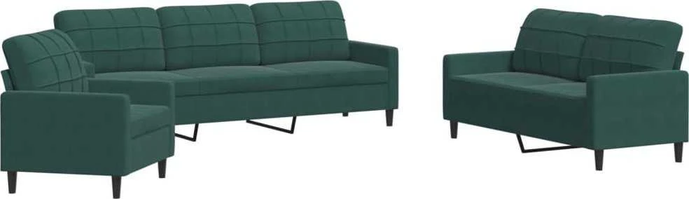 Sofa Sofos komplektas su pagalvėlėmis, 3 dalių, žalias, aksomas