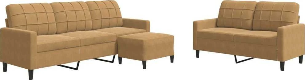 Sofa Sofos komplektas su pagalvėlėmis, 3 dalių, rudas, aksomas