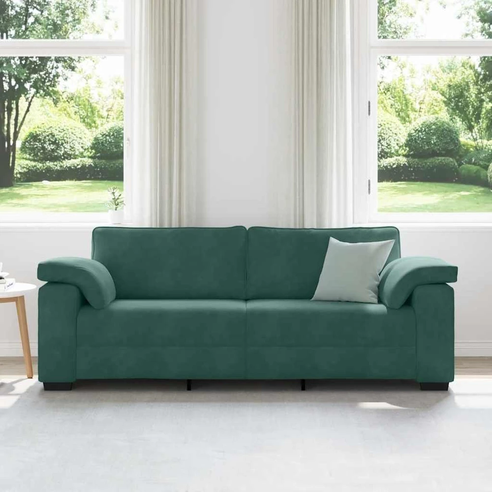 Trivietė sofa, tamsiai žalia, 220x77x82 cm, aksomas