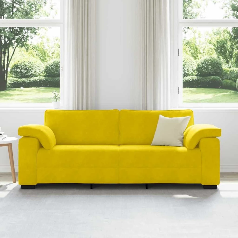 Trivietė sofa, geltona, 220x77x82 cm, aksomas