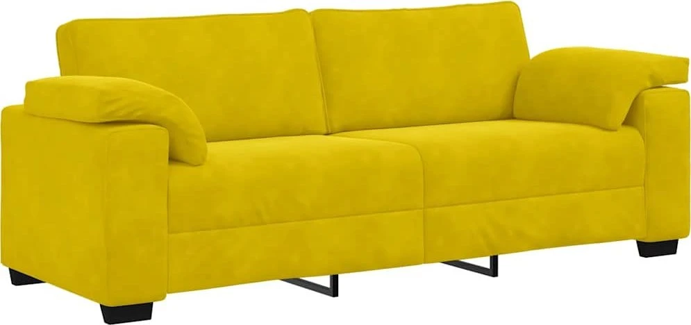 Trivietė sofa, geltona, 220x77x82 cm, aksomas