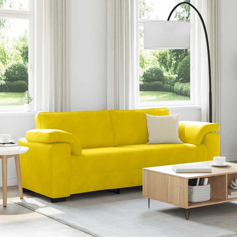 Trivietė sofa, geltona, 220x77x82 cm, aksomas