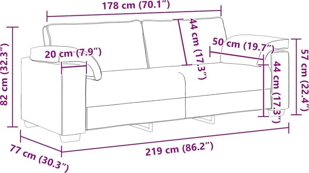 Trivietė sofa, geltona, 220x77x82 cm, aksomas