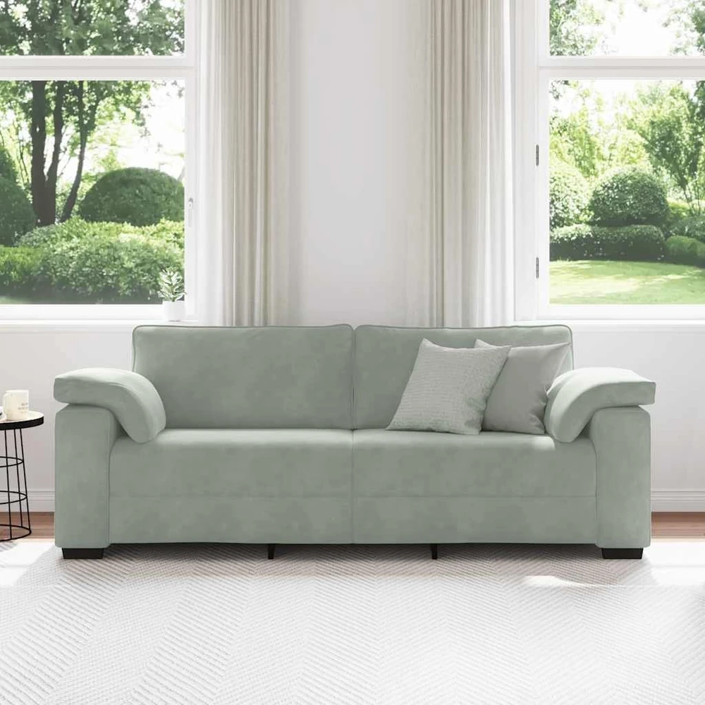 Trivietė sofa, šviesiai pilka, 220x77x82 cm, aksomas