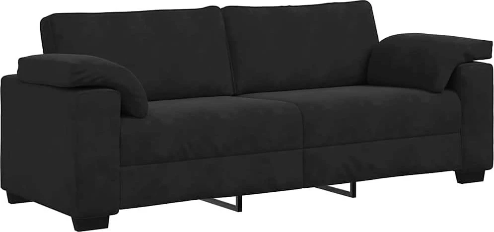 Trivietė sofa, juoda, 220x77x82 cm, aksomas