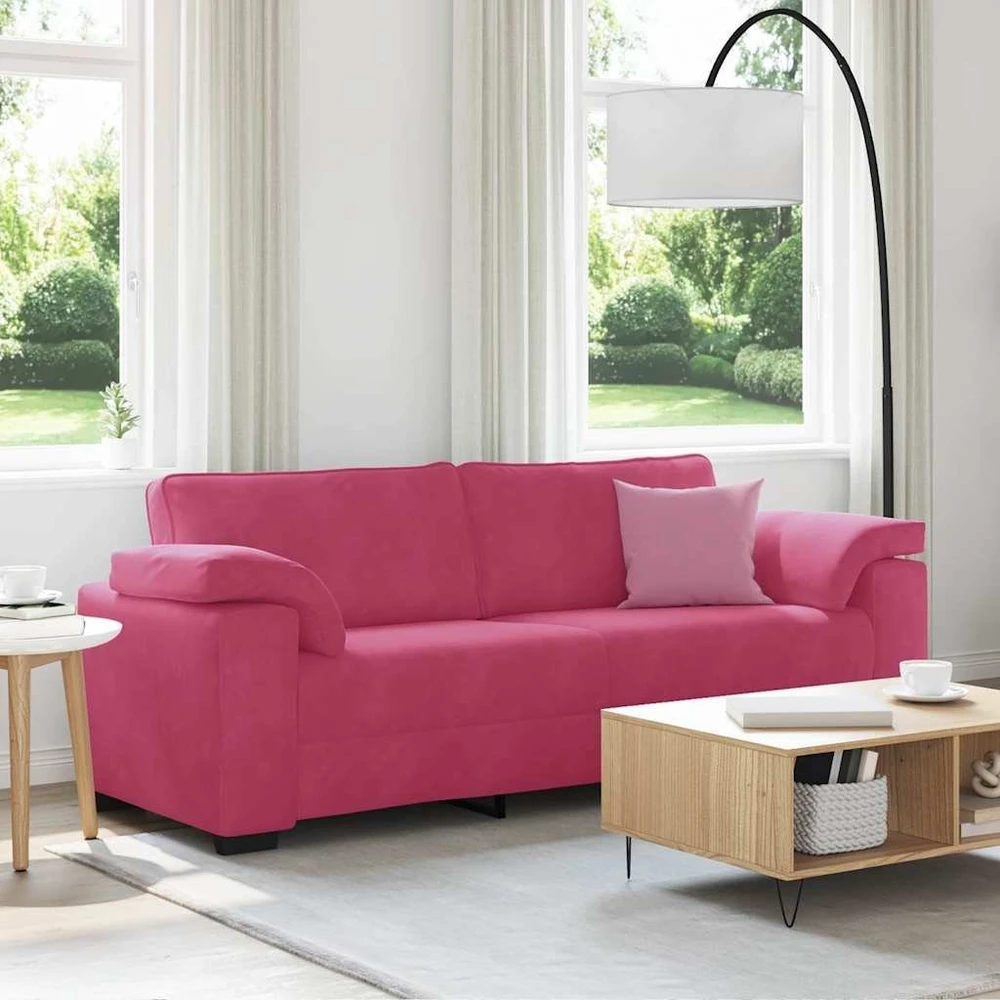 Trivietė sofa, vyno raudonumo, 220x77x82 cm, aksominė