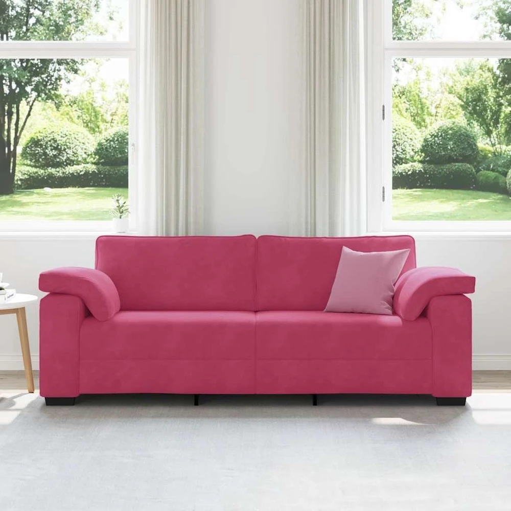 Trivietė sofa, vyno raudonumo, 220x77x82 cm, aksominė