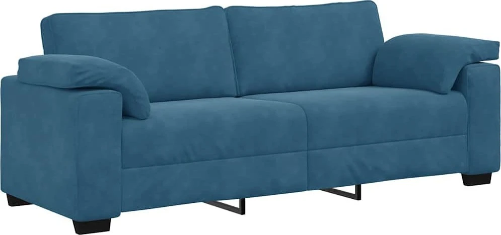 Trivietė sofa, mėlyna, 220x77x82 cm, aksomas
