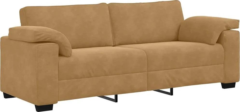 Trivietė sofa, ruda, 220x77x82 cm, aksominė
