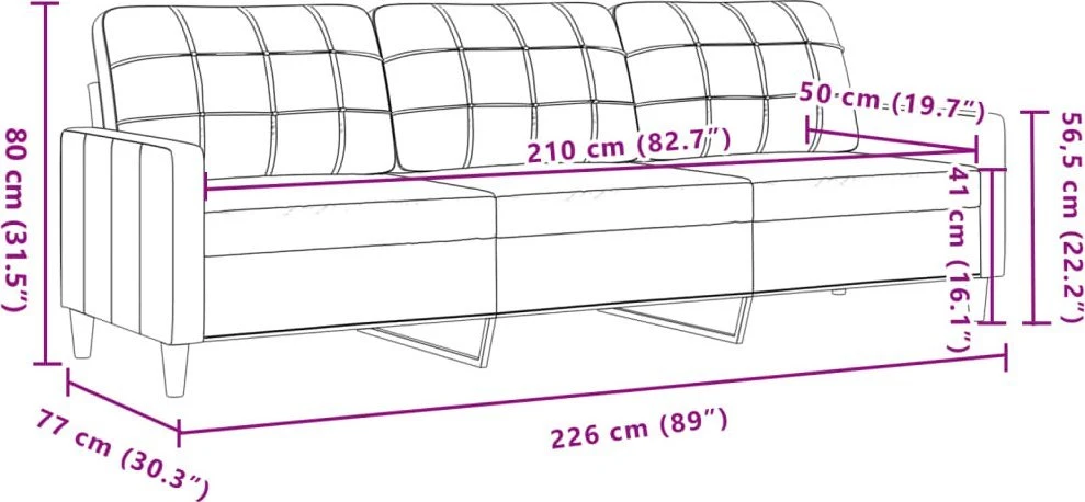 Trivietė sofa, rudos spalvos, 210cm, audinys