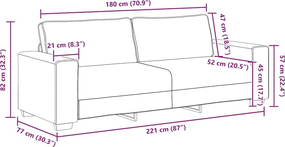 Trivietė sofa, pilkai ruda, 220x77x82 cm, audinys