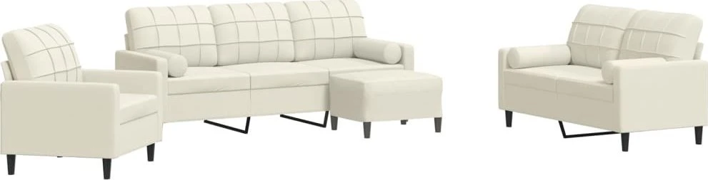 Sofa Sofos komplektas su pagalvėlėmis, 4 dalių, kreminis, aksomas