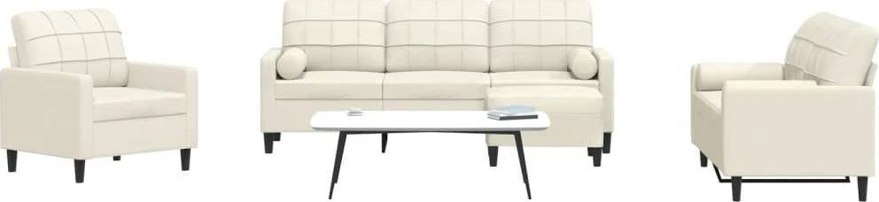 Sofa Sofos komplektas su pagalvėlėmis, 4 dalių, kreminis, aksomas