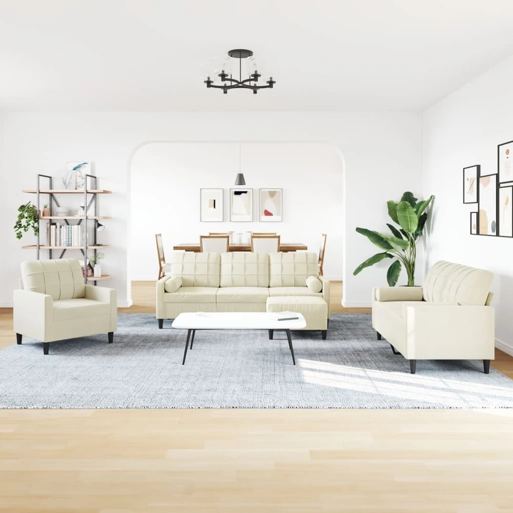 Sofa Sofos komplektas su pagalvėlėmis, 4 dalių, kreminis, aksomas