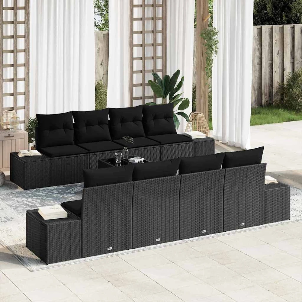 Sofa Sodo Sofų Rinkinys 7 vnt. Juoda poliratanas