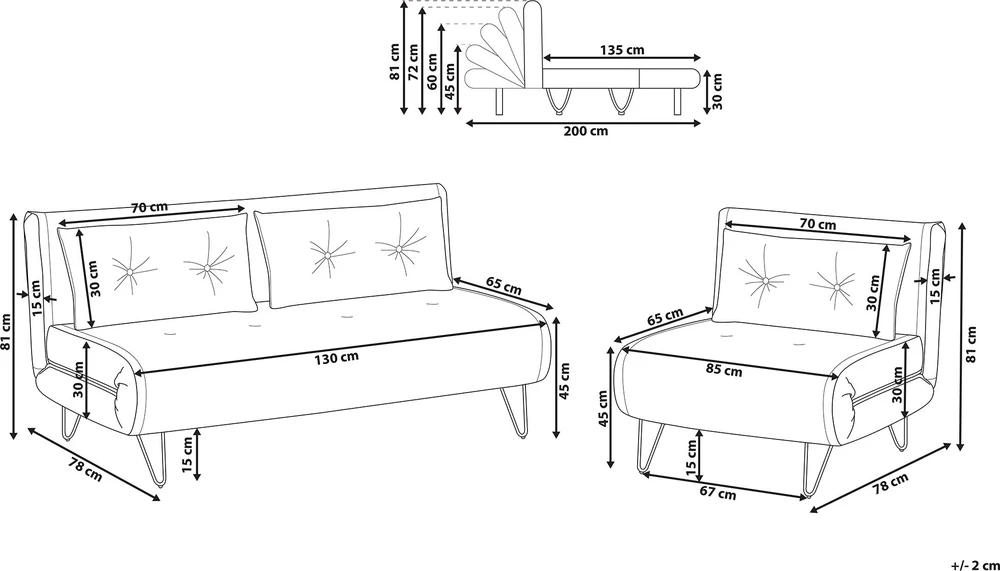Sofa Beliani Svetainės baldų komplektas 3 asmenims VESTFOLD, veliūras, pilkas