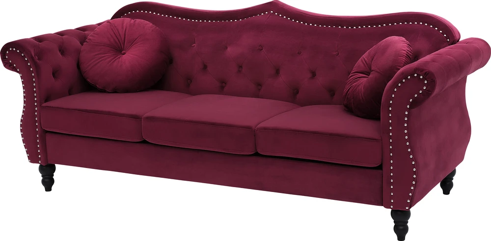 Sofa Beliani 5 vietų svetainės baldų komplektas SKIEN, veliūras, bordo spalvos