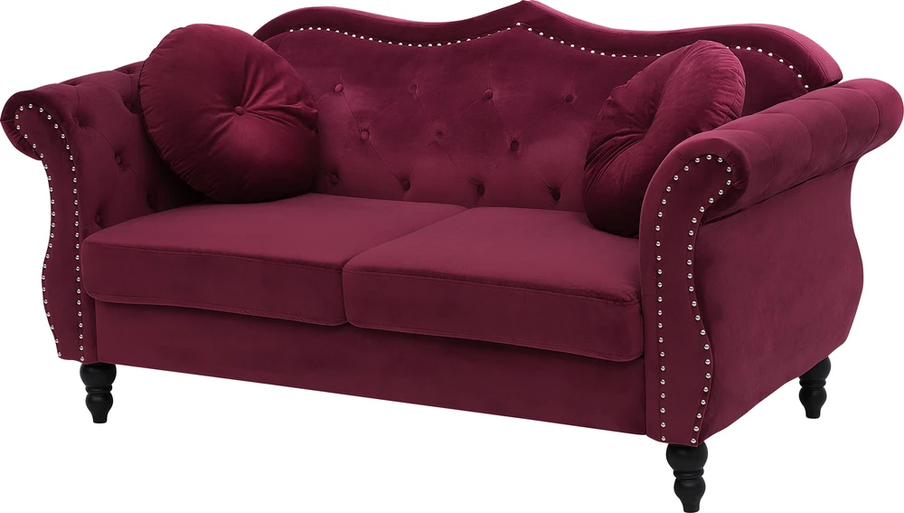 Sofa Beliani 5 vietų svetainės baldų komplektas SKIEN, veliūras, bordo spalvos