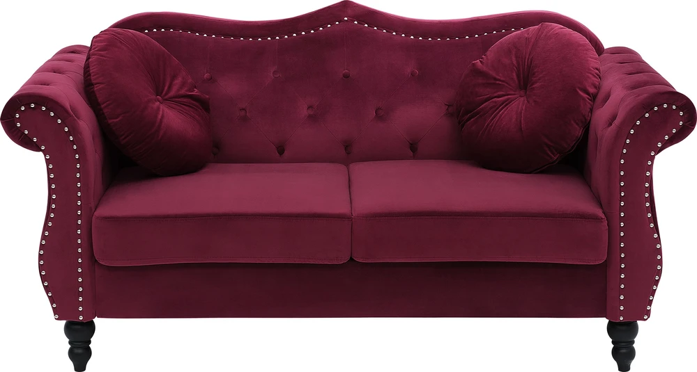 Sofa Beliani 5 vietų svetainės baldų komplektas SKIEN, veliūras, bordo spalvos