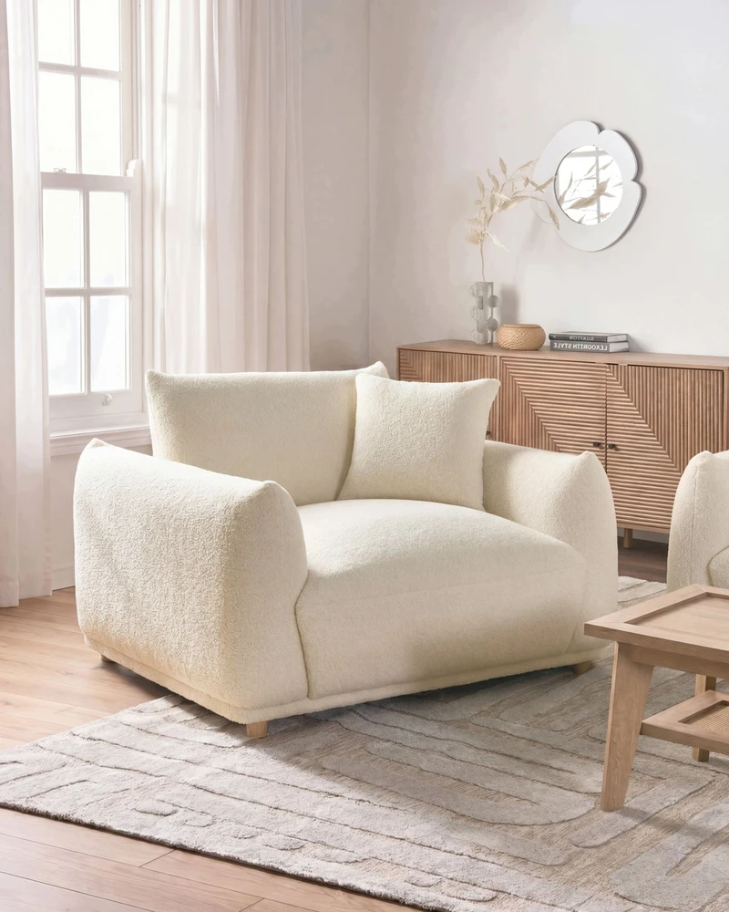 Sofa Beliani 5 dalių svetainės baldų komplektas JUBEK Boucle, kreminės baltos spalvos
