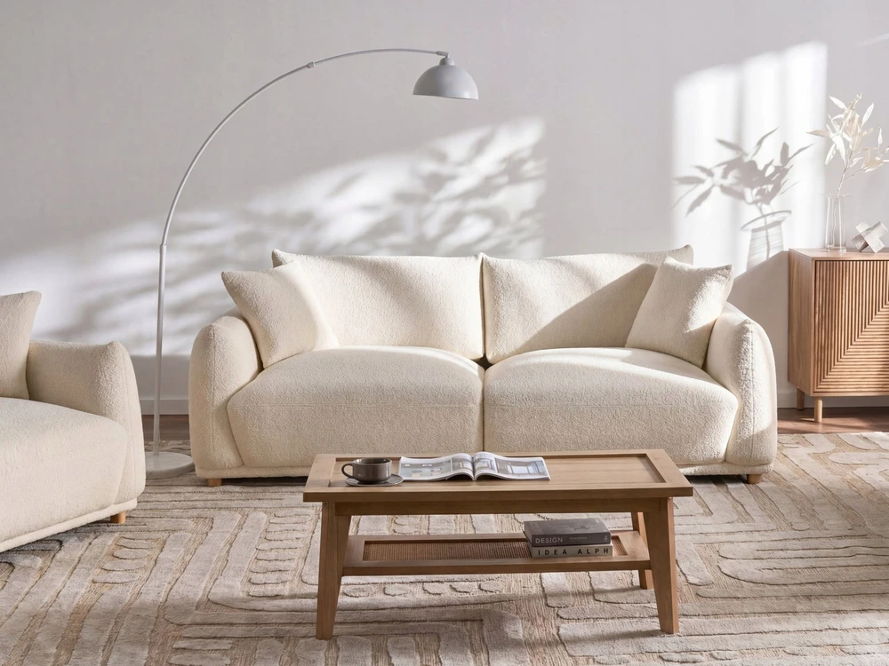 Sofa Beliani 5 dalių svetainės baldų komplektas JUBEK Boucle, kreminės baltos spalvos