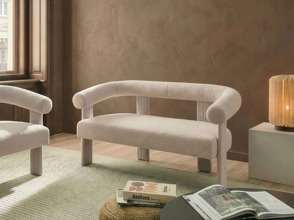 Sofa Beliani Svetainės komplektas ILBRO Boucle šviesiai smėlio spalvos