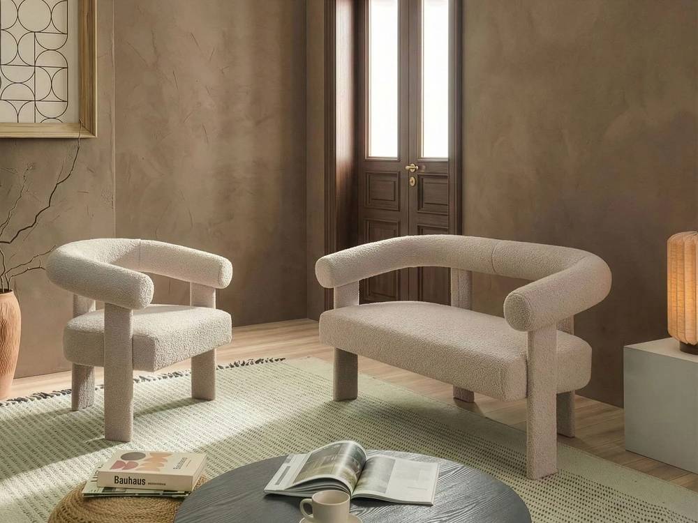 Sofa Beliani Svetainės komplektas ILBRO Boucle šviesiai smėlio spalvos