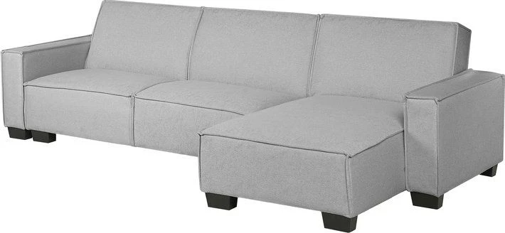 Beliani Išskleidžiama kampinė sofa ROMEDAL, 3 vietų, šviesiai pilka, kairinė