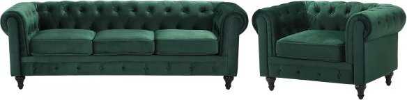 Sofa Beliani 4 vietų svetainės baldų komplektas CHESTERFIELD, smaragdo spalvos veliūras