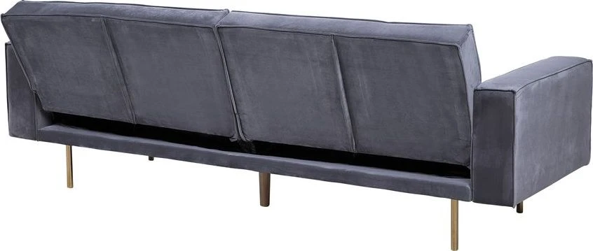 Beliani Trivietė išskleidžiama sofa VISNES, veliūrinė, pilka