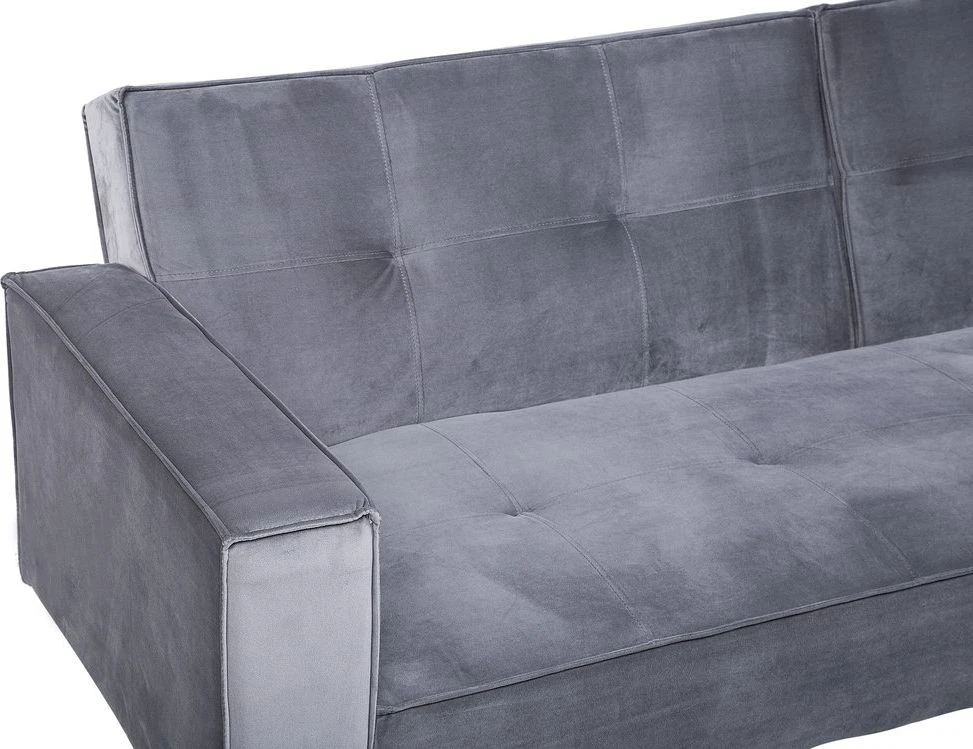 Beliani Trivietė išskleidžiama sofa VISNES, veliūrinė, pilka