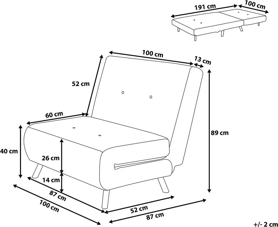 Beliani Vienvietė išskleidžiama sofa FARRIS juoda
