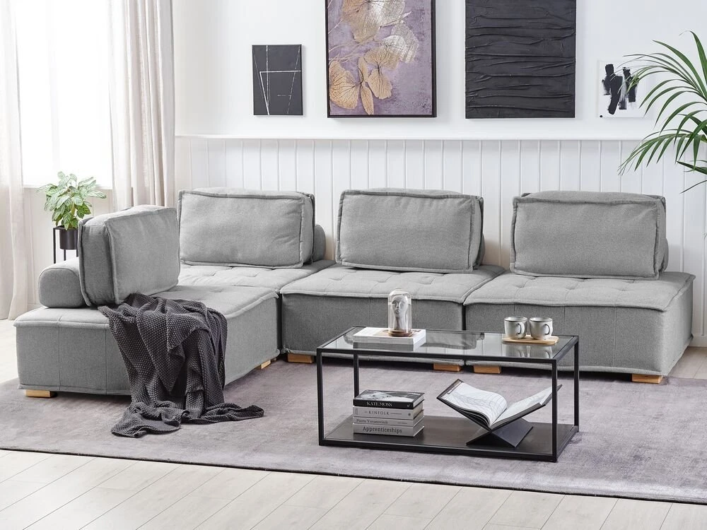 Beliani 4 vietų modulinė sofa TIBRO dešininė Pilka