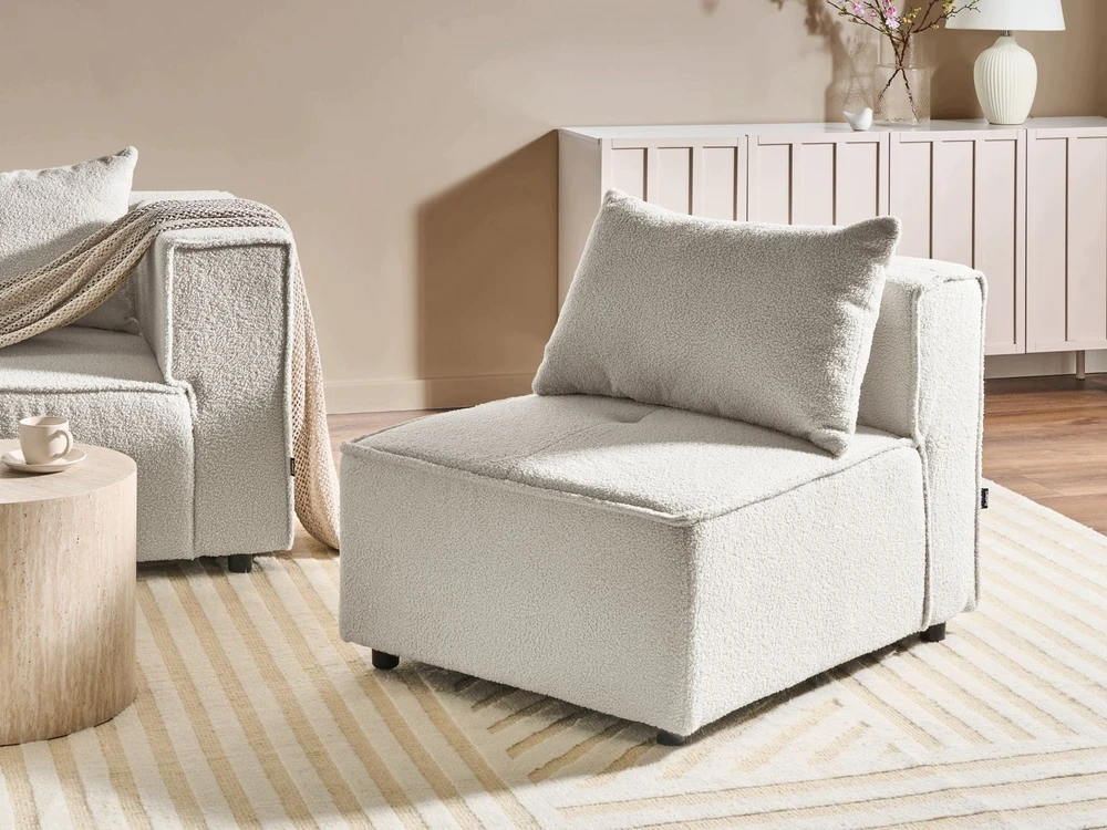 Sofa Beliani Vienvietis modulis AXEBO, kreminės baltos spalvos Boucle