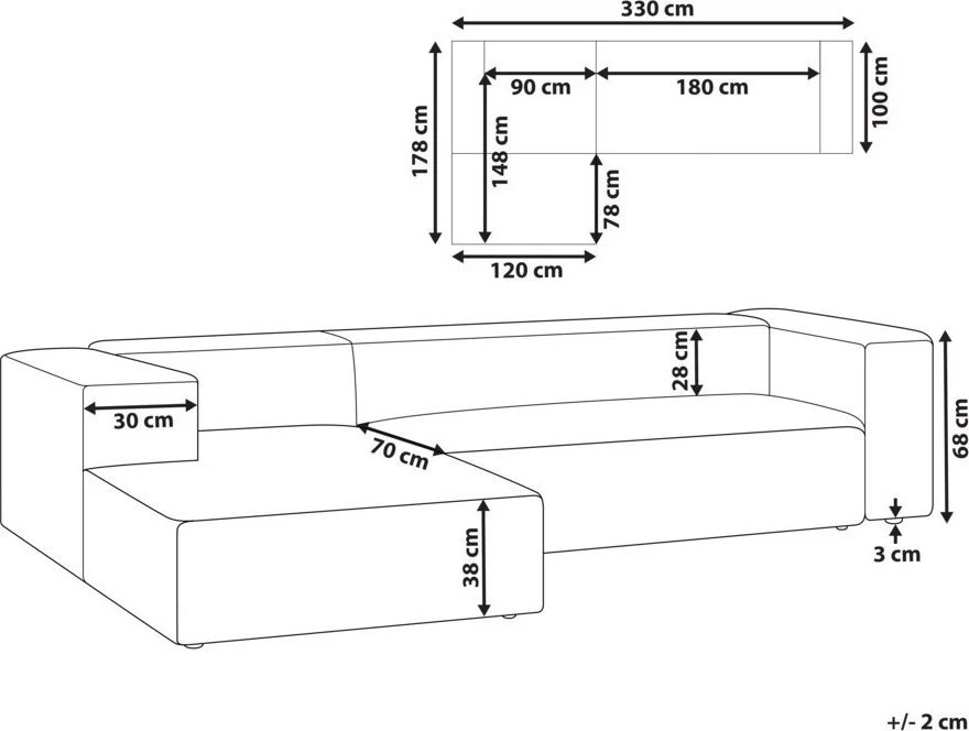 Beliani Trijų vietų kampinė sofa VERNON, šviesiai smėlio spalvos, dešininė