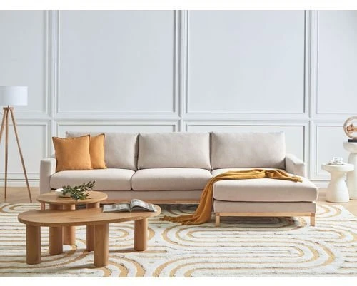 Beliani 4 vietų kampinė sofa SIGGARD, smėlio spalvos, kairinė