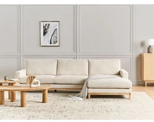 Beliani 4-vietė kampinė sofa SIGGARD, vagorinis audinys, smėlio spalvos, kairinė