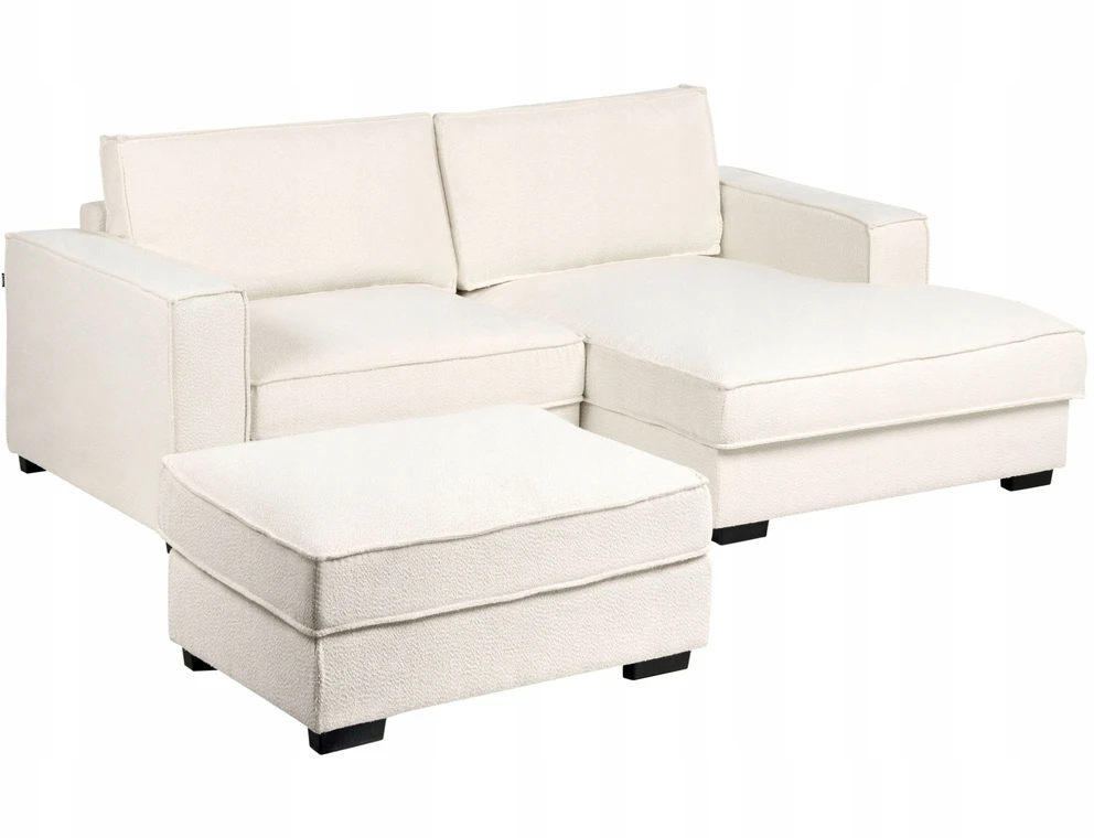 Beliani Kampinė sofa KOLDING, boucle audinys, šviesiai smėlio spalvos, su otomane, kairinė