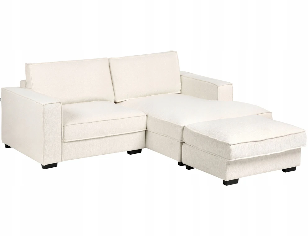 Beliani Kampinė sofa KOLDING, boucle audinys, šviesiai smėlio spalvos, su otomane, kairinė