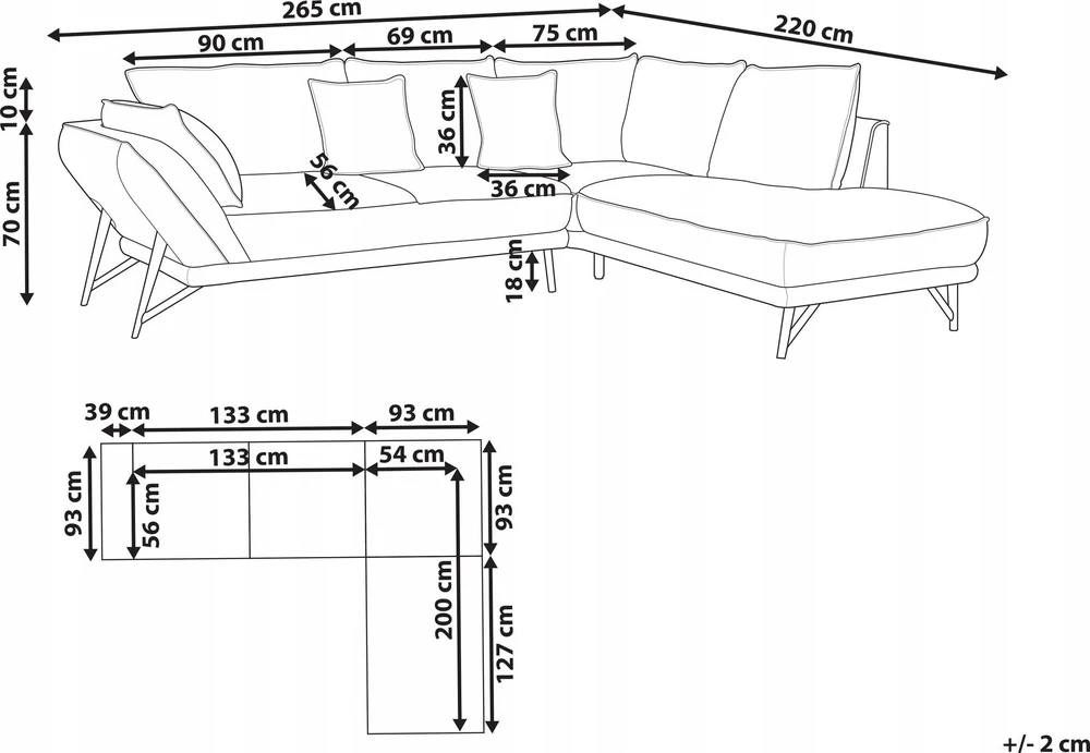 Beliani 3 vietų kampinė sofa ELGA, linas, šviesiai pilka, kairinė