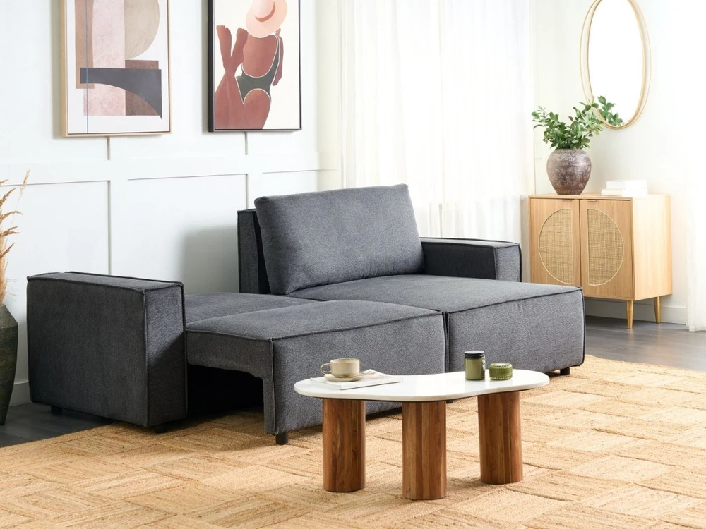 Beliani Išskleidžiama kampinė sofa KARILA, 3 vietų, tamsiai pilka, su patalynės dėže, kairinė