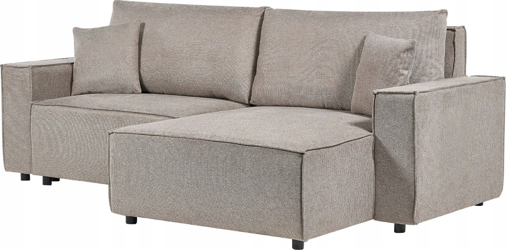 Beliani Išskleidžiama 3 vietų sofa-lova KARILA, smėlio pilkumo spalvos, su patalynės dėže, kairinė