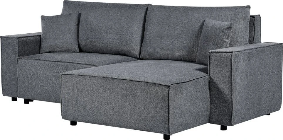 Beliani Išskleidžiama kampinė sofa KARILA, 3 vietų, tamsiai pilka, su patalynės dėže, kairinė