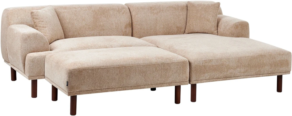 Beliani 3 vietų kampinė sofa HOLT, smėlio spalvos, su otomanu, kairinė