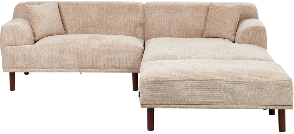Beliani 3 vietų kampinė sofa HOLT, smėlio spalvos, su otomanu, kairinė