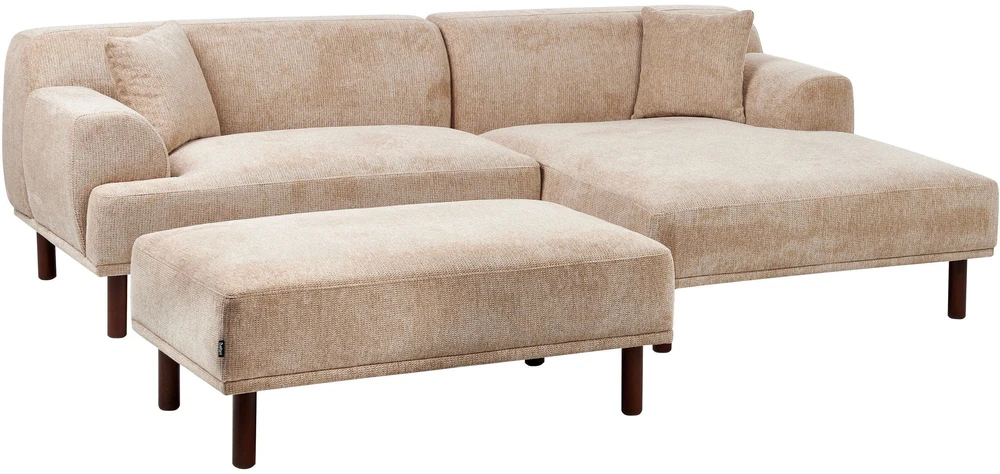 Beliani 3 vietų kampinė sofa HOLT, smėlio spalvos, su otomanu, kairinė