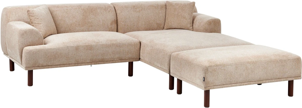 Beliani 3 vietų kampinė sofa HOLT, smėlio spalvos, su otomanu, kairinė