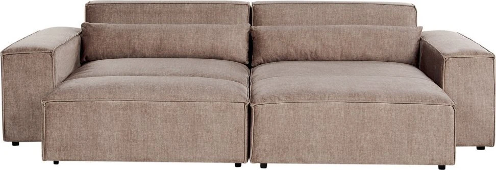 Beliani HELLNAR modulinė kampinė sofa 3 vietų su pufu, šviesiai ruda, kairinė