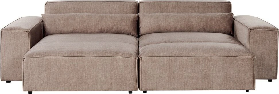 Beliani 3 vietų modulinė kampinė sofa HELLNAR su pufu, šviesiai ruda, dešininė
