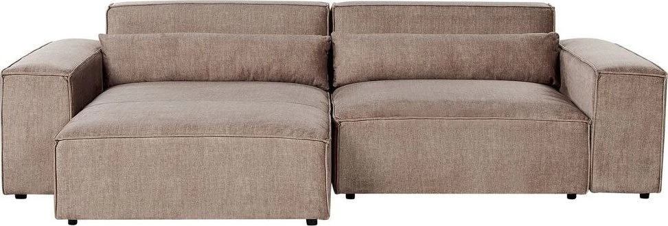 Beliani 3 vietų modulinė kampinė sofa HELLNAR su pufu, šviesiai ruda, dešininė
